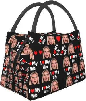 Personalized Insulated Lunch Bag for Men Women, Reusable Custom Large Capacity Lunch Box, Customized Leakproof Thermal Meal Cooler Handbags Tote Bag for Office Work Picnic, I love my wife Women Face