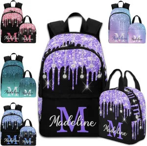 Personalized Kids Schoolbag Backpack and Lunch Bag Sets with Name Multi Color Personalized Backpacks for Girls Elementary School Backpack for Daughter Son