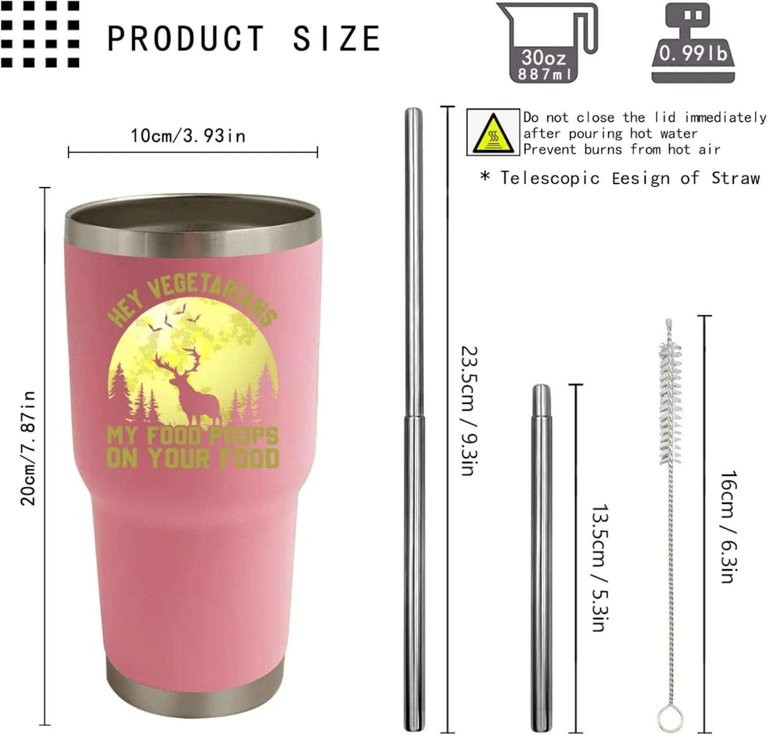 Personalized Tumbler Pink Tumbler Hey Vegetarians, My Food Poops On Your Food Tumbler Insulated Stainless Tumbler with Lids and Straws for Daughter for Home
