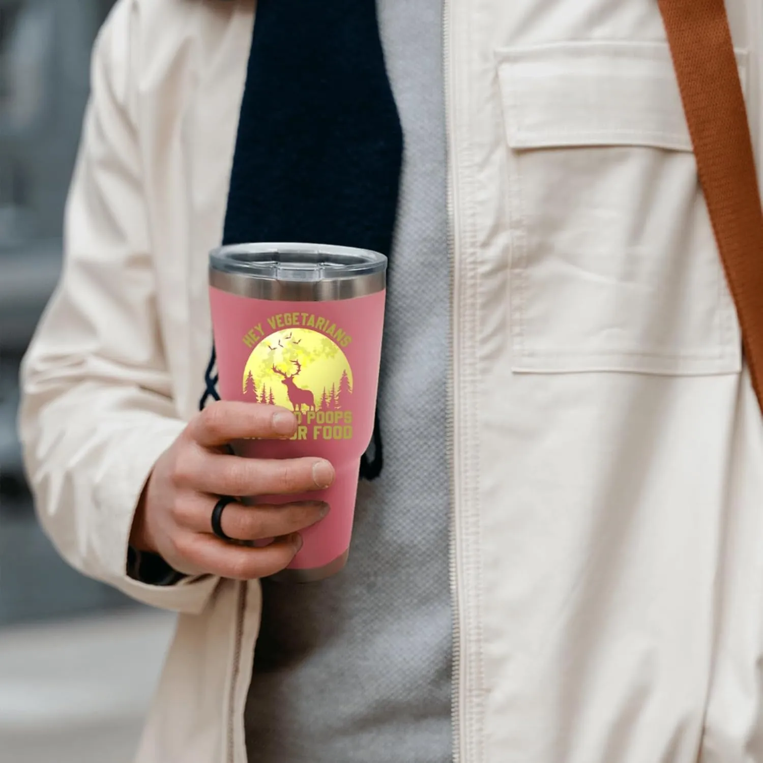 Personalized Tumbler Pink Tumbler Hey Vegetarians, My Food Poops On Your Food Tumbler Insulated Stainless Tumbler with Lids and Straws for Daughter for Home