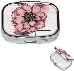 Pill Case with Mirror Retro 2 Compartment Pill Box Dahlia Flower Doodle Small Pill Organizer for Purse or Pocket Decorative Metal Medicine Vitamin Organizer Unique Gifts