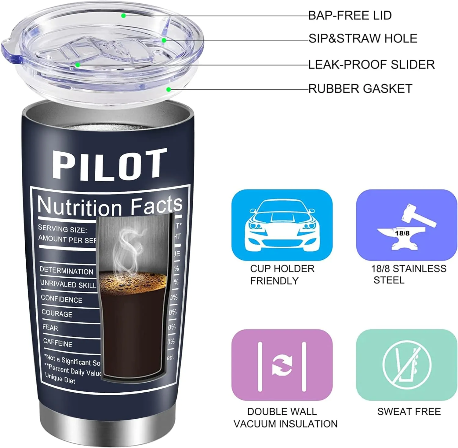 Pilot Gifts Aviation Men 20 Oz Insulated Stainless Steel Aviation Cup Tumbler Gifts for Pilots Men Coffee Mugs Airplane Gift, Birthday Christmas Gift for Pilots Dad, Son, Husband