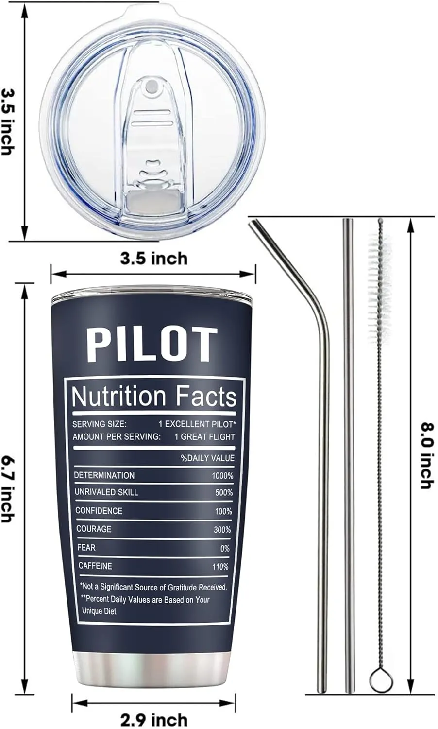 Pilot Gifts Aviation Men 20 Oz Insulated Stainless Steel Aviation Cup Tumbler Gifts for Pilots Men Coffee Mugs Airplane Gift, Birthday Christmas Gift for Pilots Dad, Son, Husband