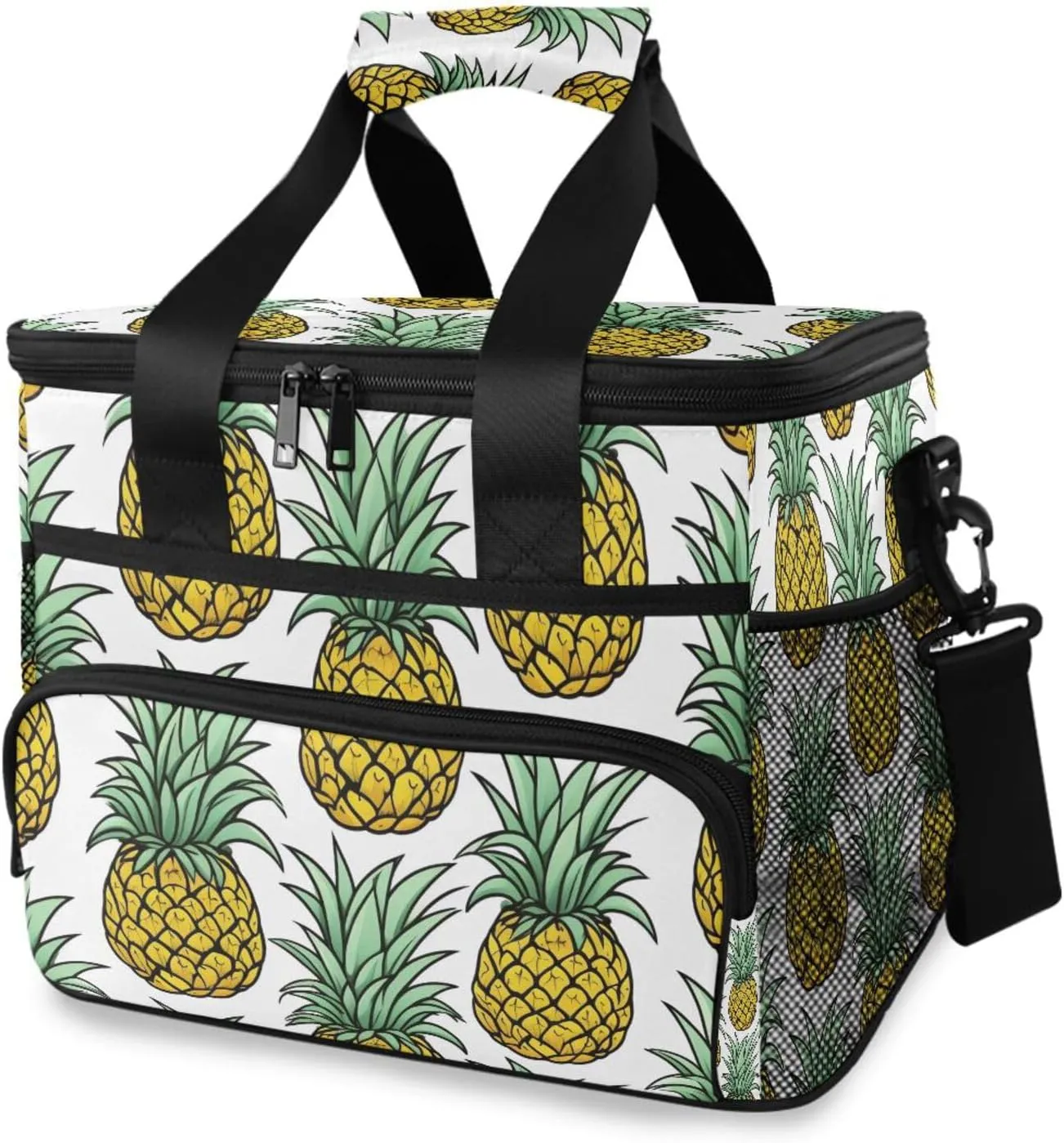 Pineapple White Cooler Bag Insulated Cooler Soft Sided Cooler 24 Can Portable Picnic Bag Large Leakproof Lunch Bag Box for Beach Grocery Camping Travel Car Men Women