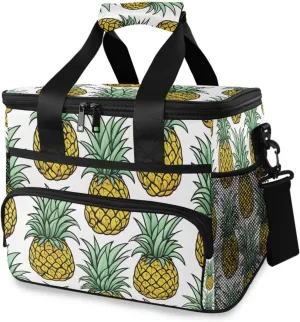Pineapple White Cooler Bag Insulated Cooler Soft Sided Cooler 24 Can Portable Picnic Bag Large Leakproof Lunch Bag Box for Beach Grocery Camping Travel Car Men Women