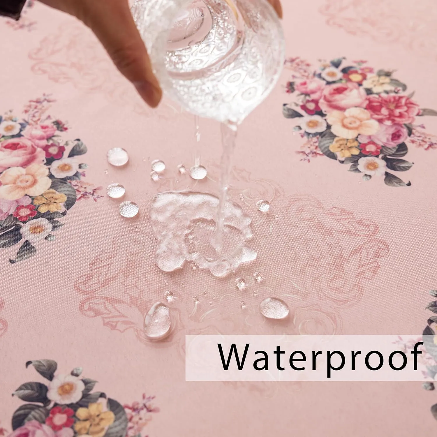 Pink Floral Rectangle Tablecloth Vintage Shabby Chic Flower Table Cloth Spring Table Cover Waterproof for Dinner Kitchen Picnic, Pink, 60x84 Inches