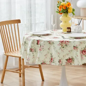 Pink Floral Tablecloth Shabby Chic Flower Round Table Cloth Spring Vintage Floral Table Cover Waterproof for Dinner Kitchen Picnic, Pink, 60 Inch