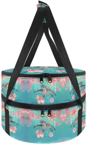 Pink Flower Sea Turtle Casserole Carrier Bag Case with Lid And Handle Large Insulated Casseroles Carriers Portable Food Warmer Carriers for Transport Picnic Baking Crust