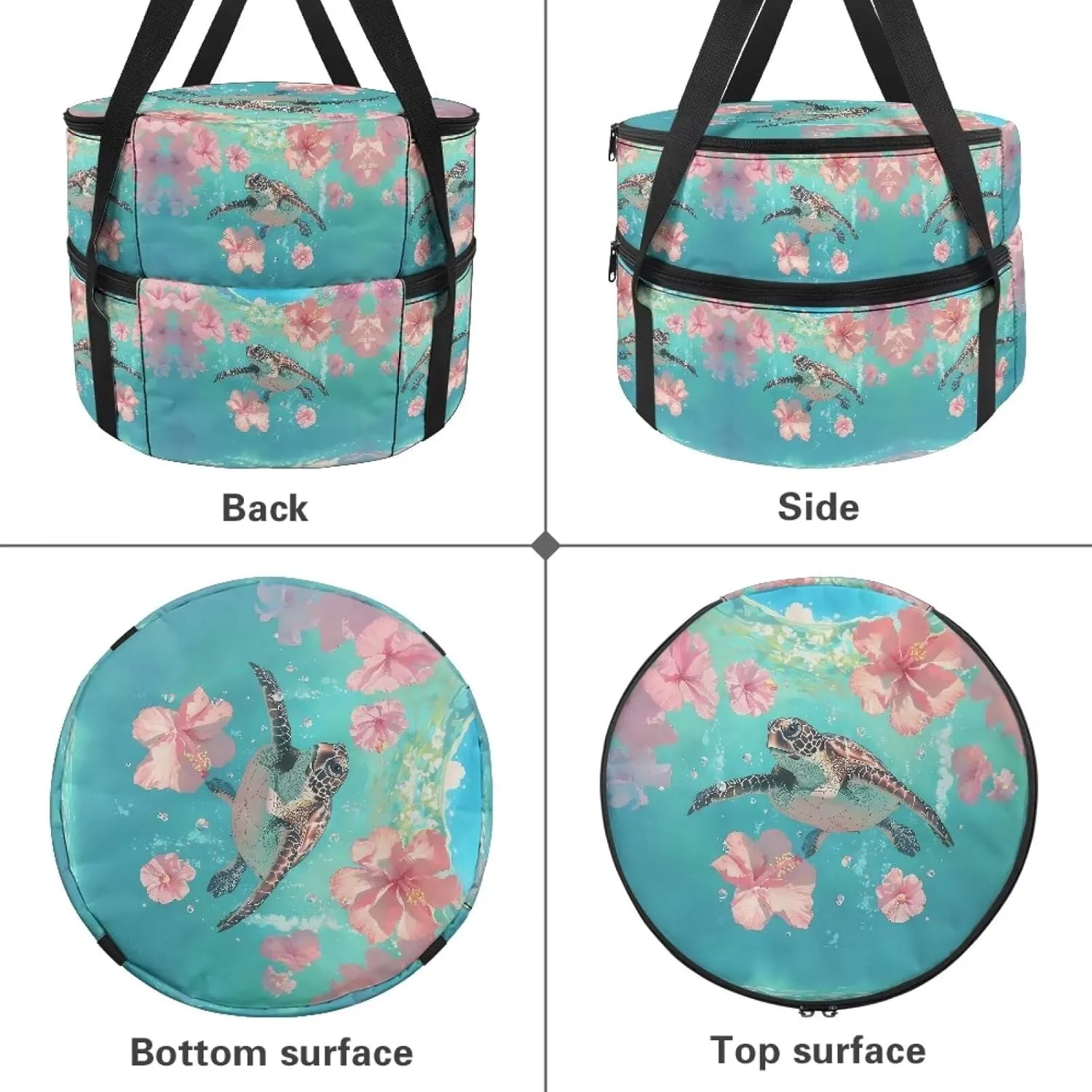 Pink Flower Sea Turtle Casserole Carrier Bag Case with Lid And Handle Large Insulated Casseroles Carriers Portable Food Warmer Carriers for Transport Picnic Baking Crust