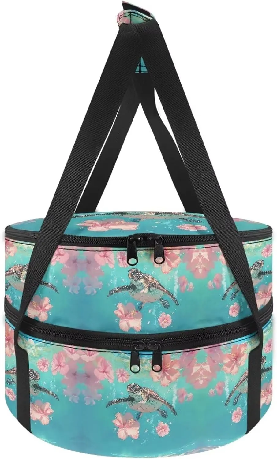 Pink Flower Sea Turtle Casserole Carrier Bag Case with Lid And Handle Large Insulated Casseroles Carriers Portable Food Warmer Carriers for Transport Picnic Baking Crust