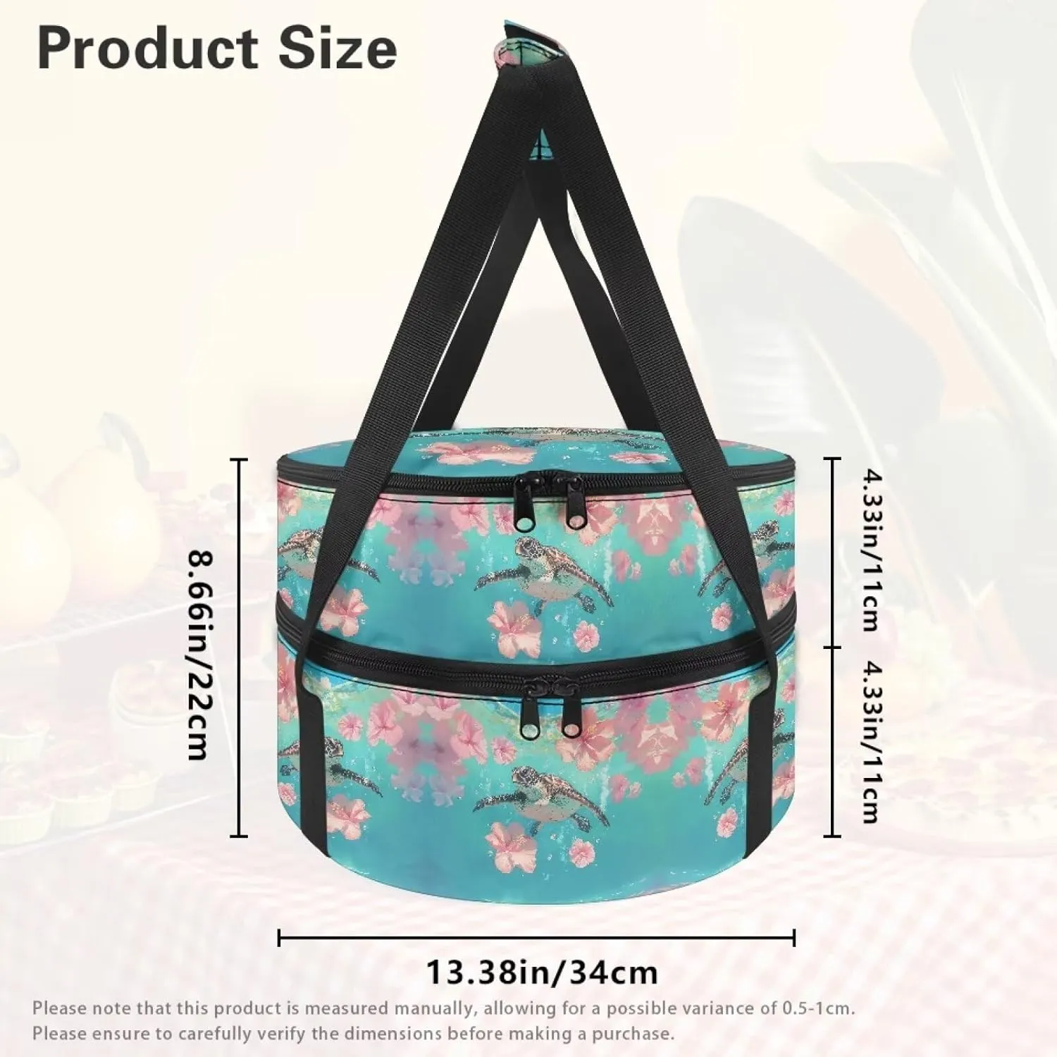 Pink Flower Sea Turtle Casserole Carrier Bag Case with Lid And Handle Large Insulated Casseroles Carriers Portable Food Warmer Carriers for Transport Picnic Baking Crust