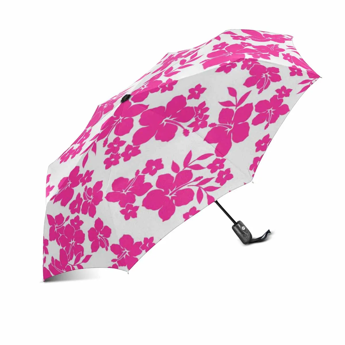 pink Hibiscus flower pattern print on Umbrella Automatic Foldable with totes