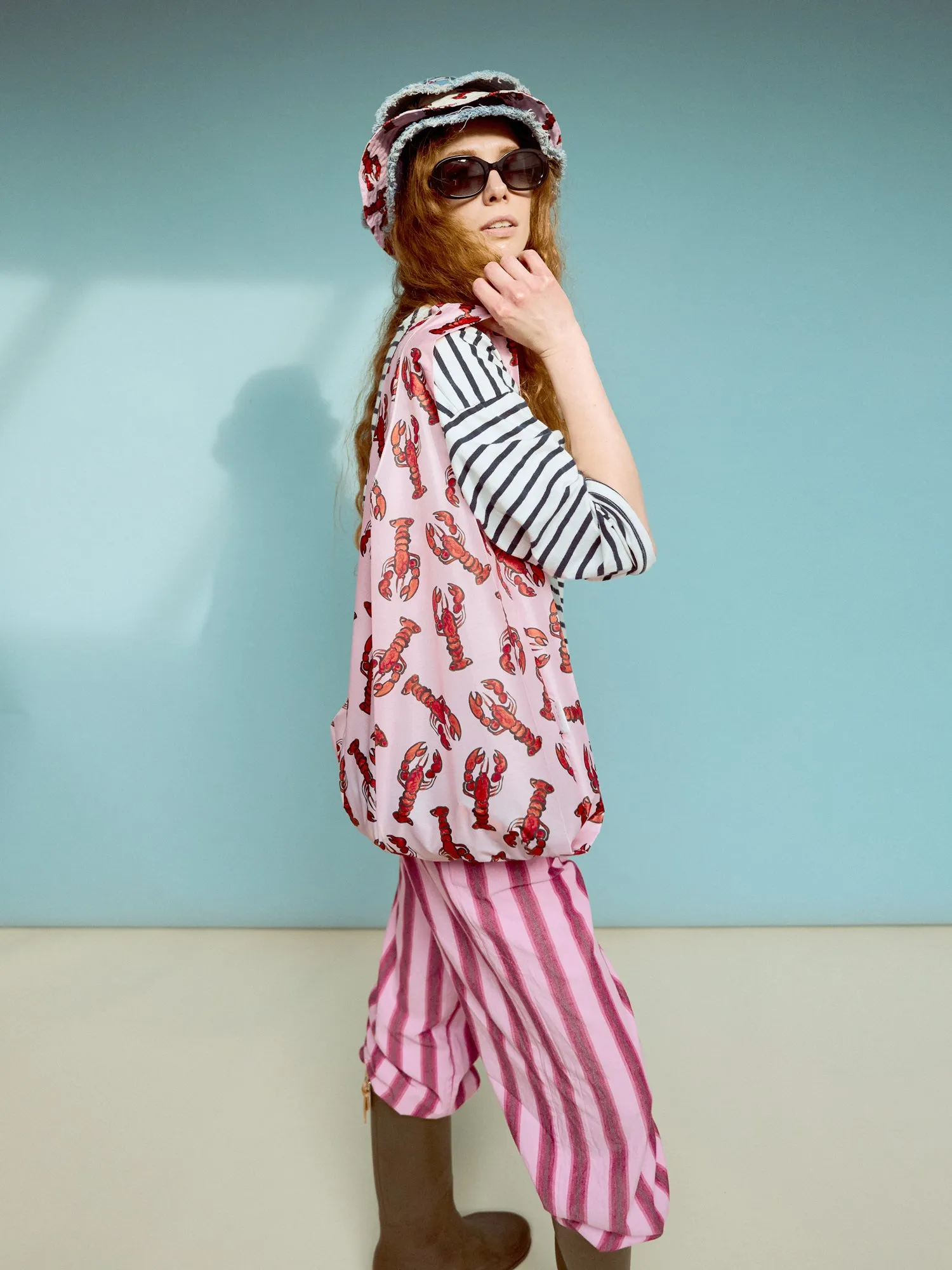 Pink Lobster Print Parachute Waterproof Shopper Bag