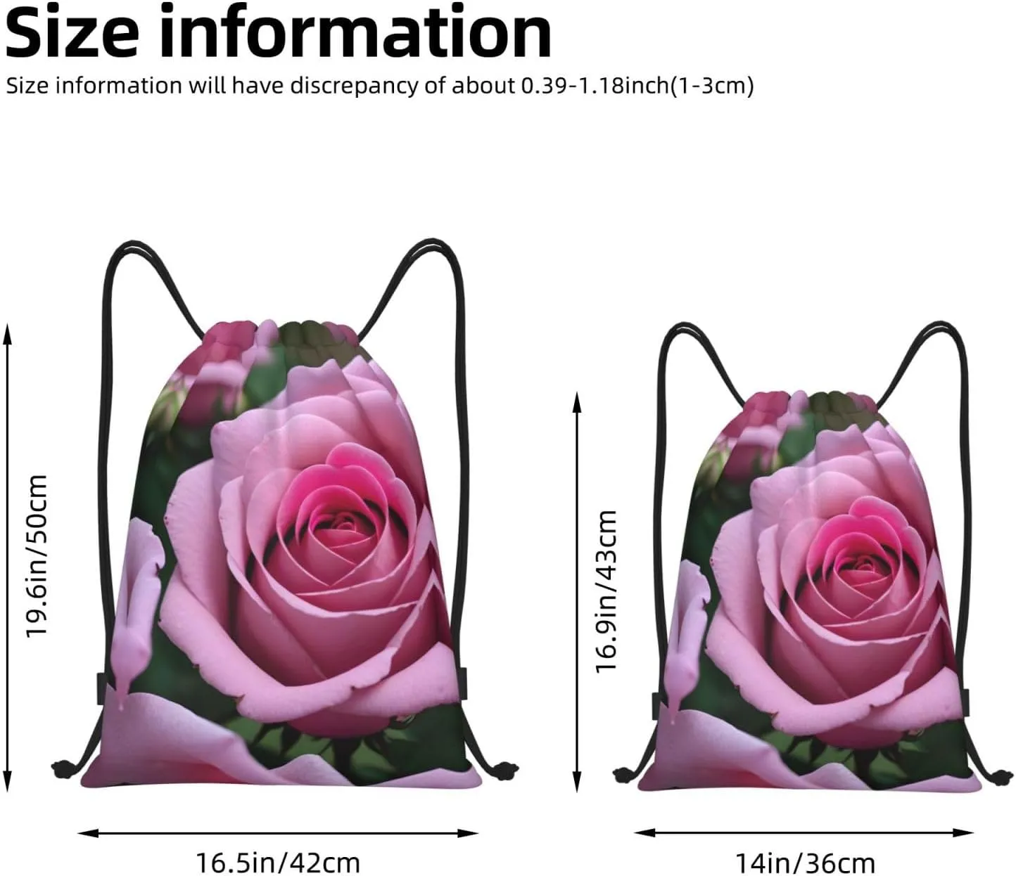 Pink Rose Flower Waterproof Drawstring Gym Backpack Bag For Men&Women,Sport Gym Sack Travel Daypack,Personalized