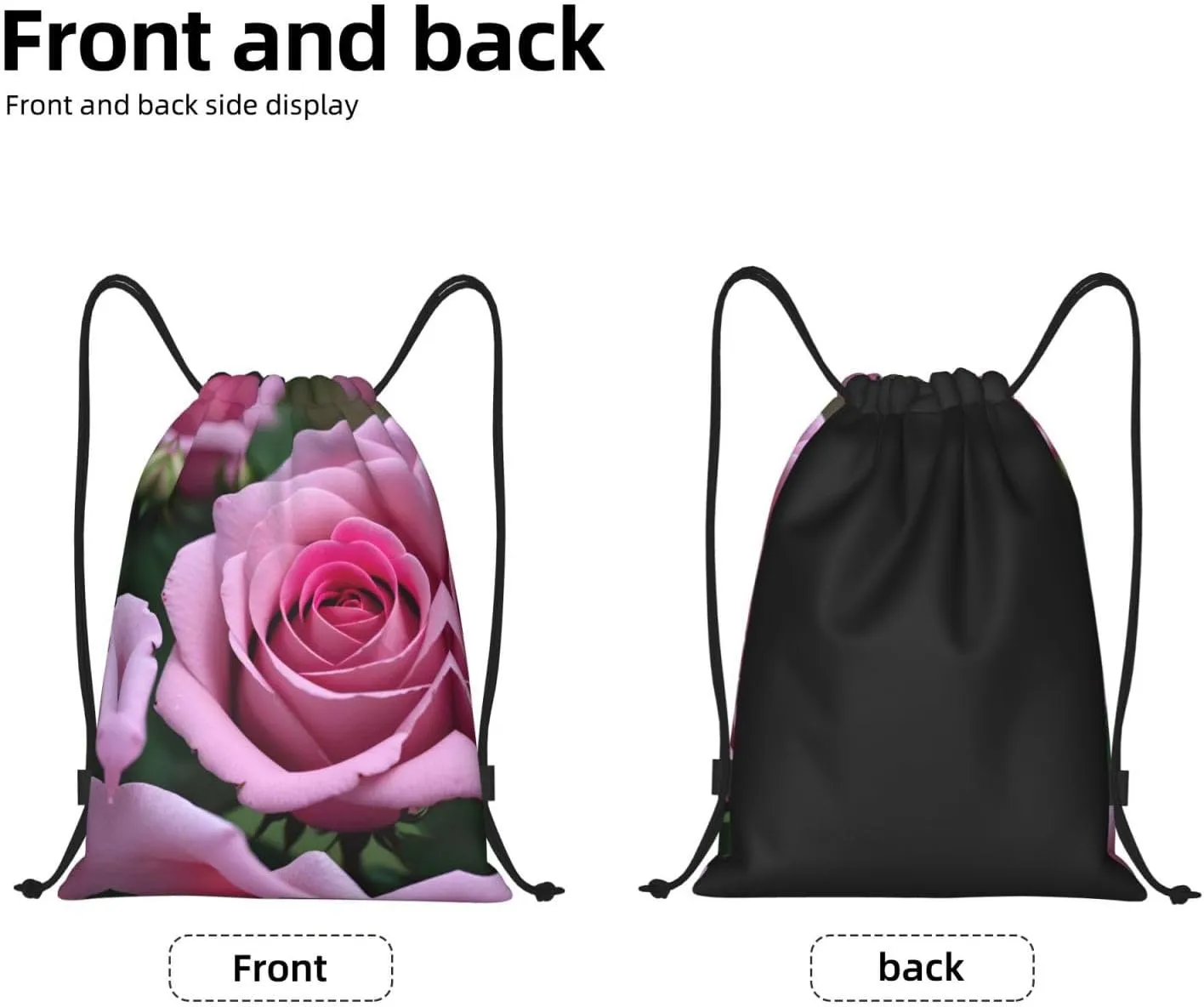 Pink Rose Flower Waterproof Drawstring Gym Backpack Bag For Men&Women,Sport Gym Sack Travel Daypack,Personalized
