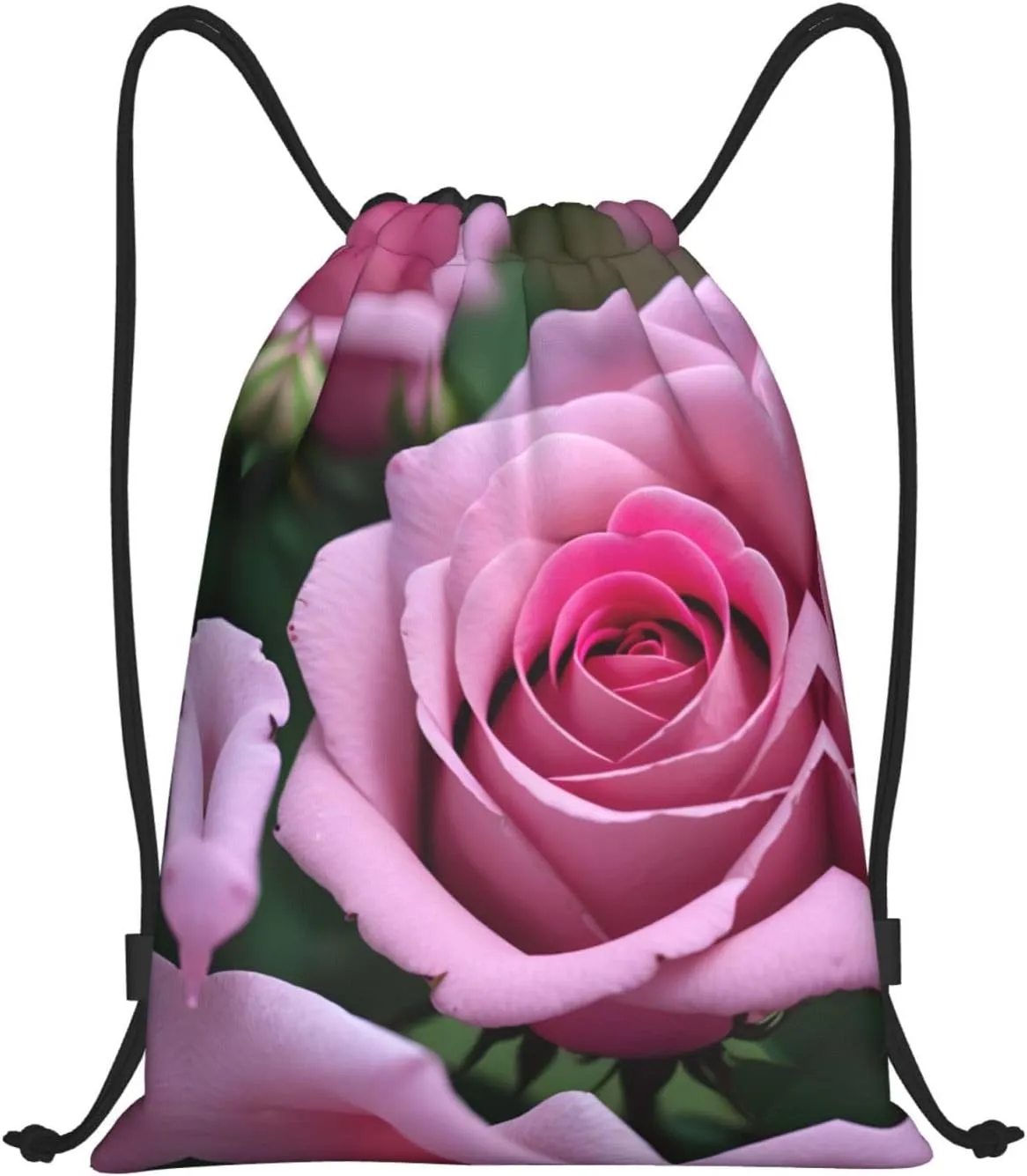 Pink Rose Flower Waterproof Drawstring Gym Backpack Bag For Men&Women,Sport Gym Sack Travel Daypack,Personalized