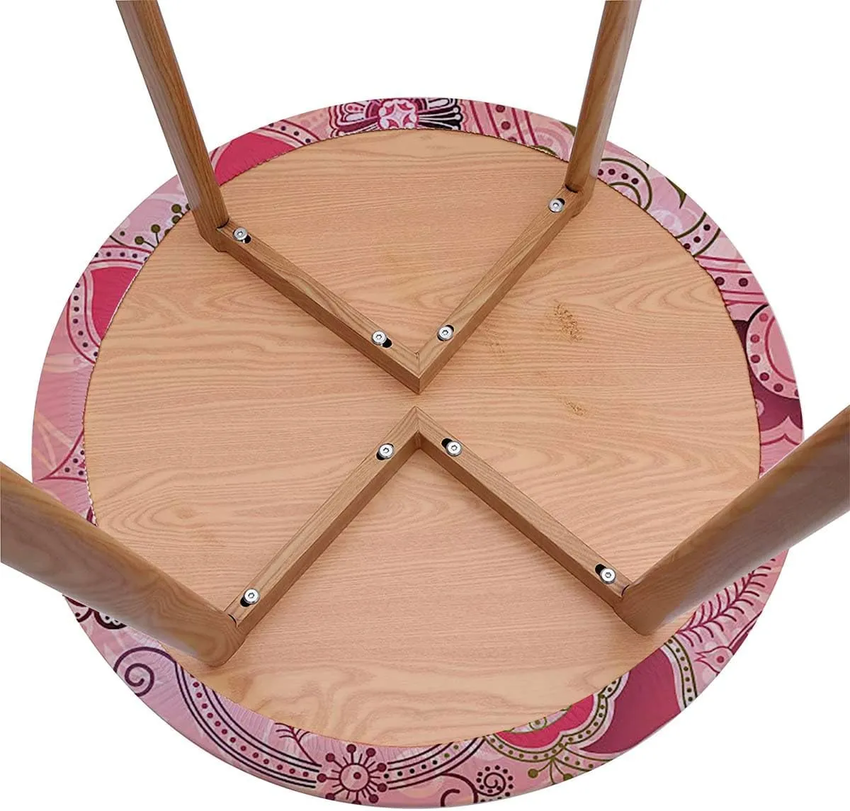 Pink Round Tablecloth with Elastic Edges Floral Design Dots Swirls Stripes Leaves Soft-Touch Fitted Table Cloth, Waterproof Oil-Proof Table Cover Flower Decor Fits up 45"-50" Diameter Tables