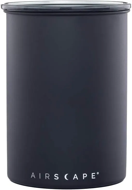 Planetary Design Airscape Stainless Steel Coffee Canister | Food Storage Container | Patented Inner Plunger Lid REMOVES Excess Oxygen | Don't Buy airtight, Buy AIR-Less | (Medium, Matte Black)