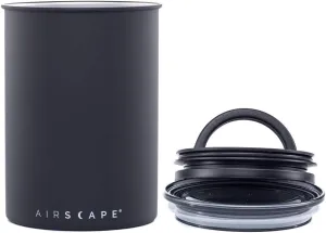 Planetary Design Airscape Stainless Steel Coffee Canister | Food Storage Container | Patented Inner Plunger Lid REMOVES Excess Oxygen | Don't Buy airtight, Buy AIR-Less | (Medium, Matte Black)