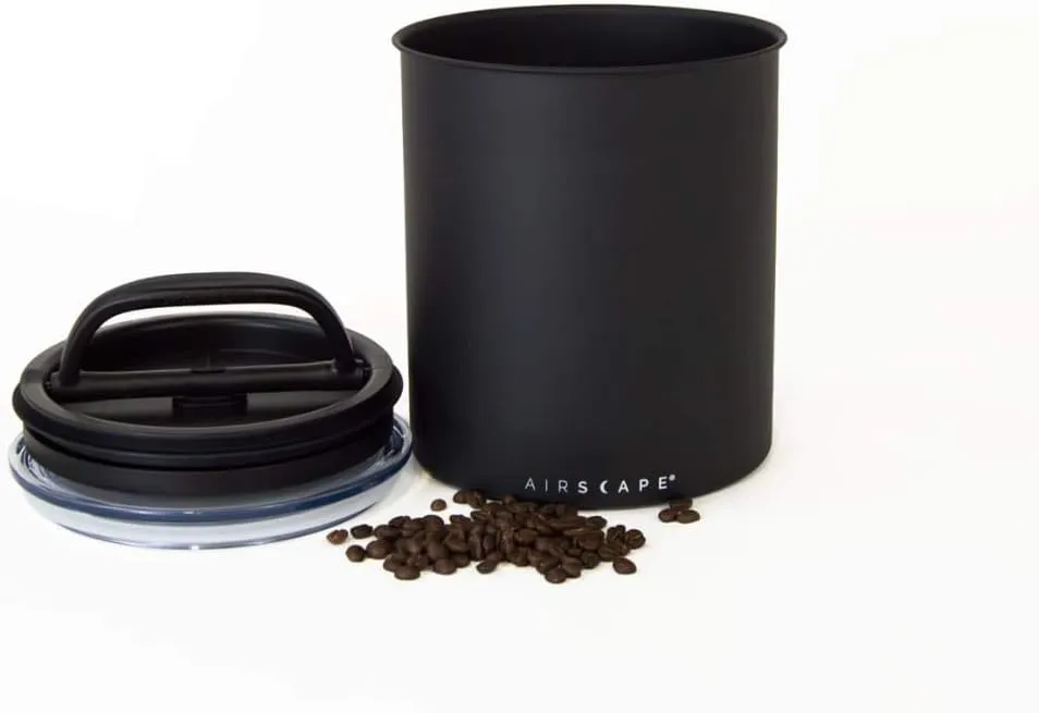 Planetary Design Airscape Stainless Steel Coffee Canister | Food Storage Container | Patented Inner Plunger Lid REMOVES Excess Oxygen | Don't Buy airtight, Buy AIR-Less | (Medium, Matte Black)