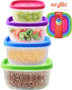 Plastic Food Storage Containers Lids - Clear Kitchen stackable pantry bucket nesting organizer upright freezer for cereal dry food sugar pasta bpa free set of 4 sizes leak proof airtight easy use