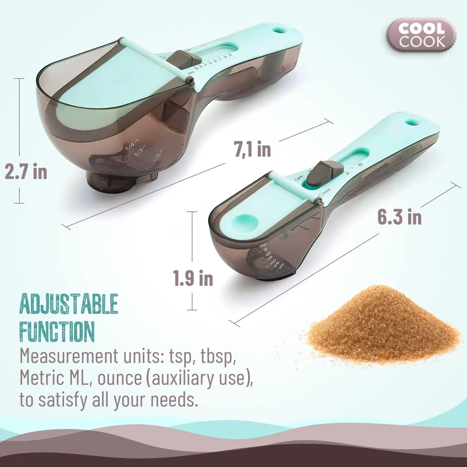 Plastic Measuring Spoon Set for Your Kitchen - Two Cups Sizes For All Kind of Dry and Liquid Measuring -Adjustable And Easy to Use - Spoons and Cup Device, S & L