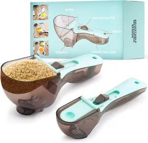 Plastic Measuring Spoon Set for Your Kitchen - Two Cups Sizes For All Kind of Dry and Liquid Measuring -Adjustable And Easy to Use - Spoons and Cup Device, S & L