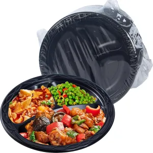 Plastic Plates, Reusable 10 Inch 3 Compartments Dinner Plate Heavy Duty Microwave Safe Easy Serving MFPP Party Trays