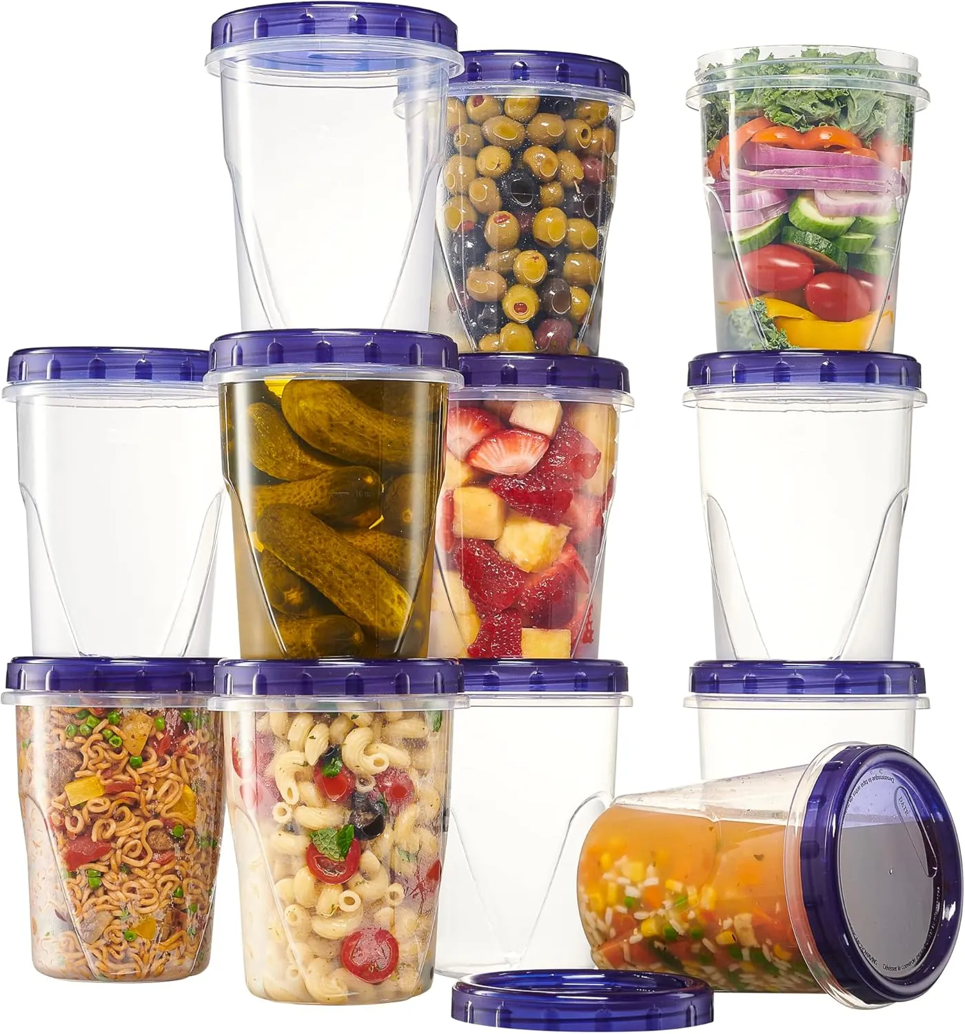PLASTICPRO 6 Pack Twist Cap Food Storage Containers with Blue Screw on Lid- 32 oz Reusable Meal Prep Containers - Freezer and Microwave Safe Blue Plastic Food Storage