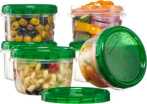 PLASTICPRO 6 Pack Twist Cap Food Storage Containers with Green Screw on Lid- 16 oz Reusable Meal Prep Containers - Freezer and Microwave Safe Green Plastic Food Storage