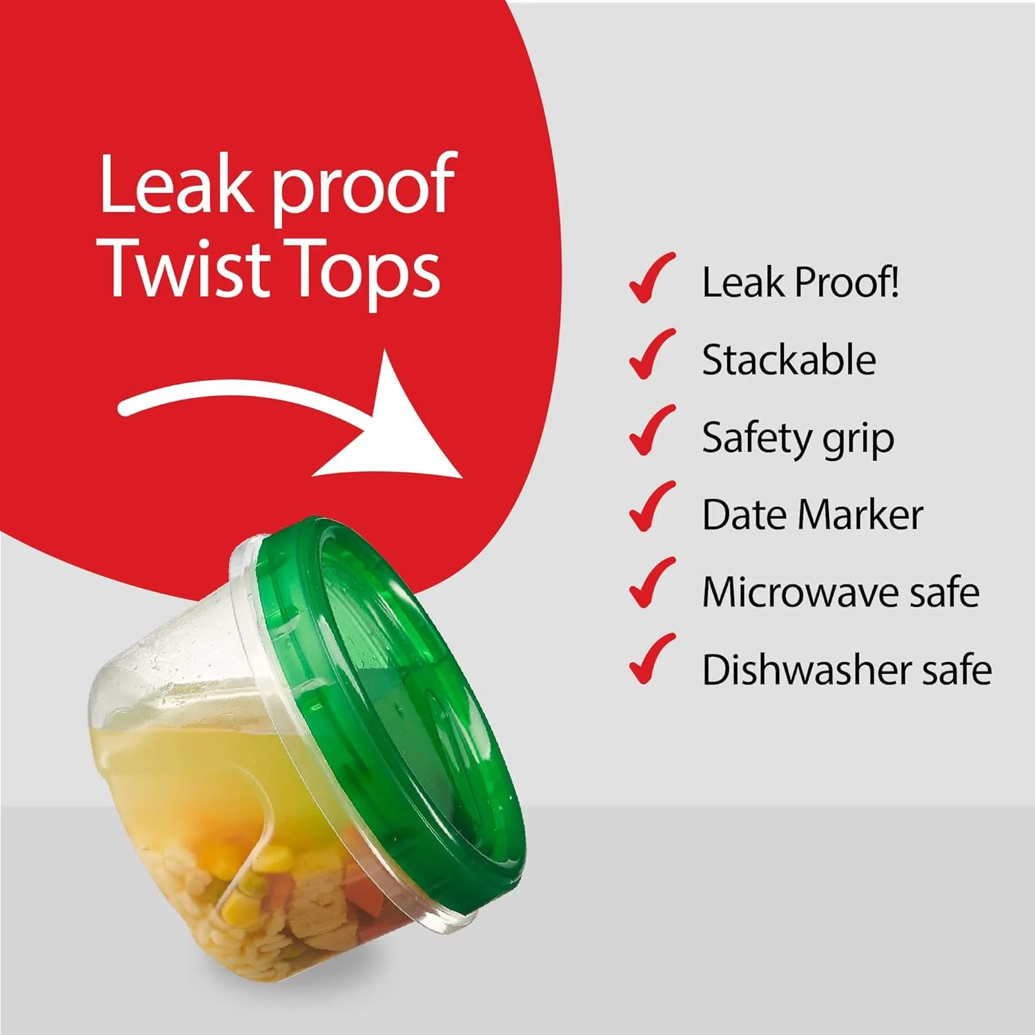 PLASTICPRO 6 Pack Twist Cap Food Storage Containers with Green Screw on Lid- 16 oz Reusable Meal Prep Containers - Freezer and Microwave Safe Green Plastic Food Storage