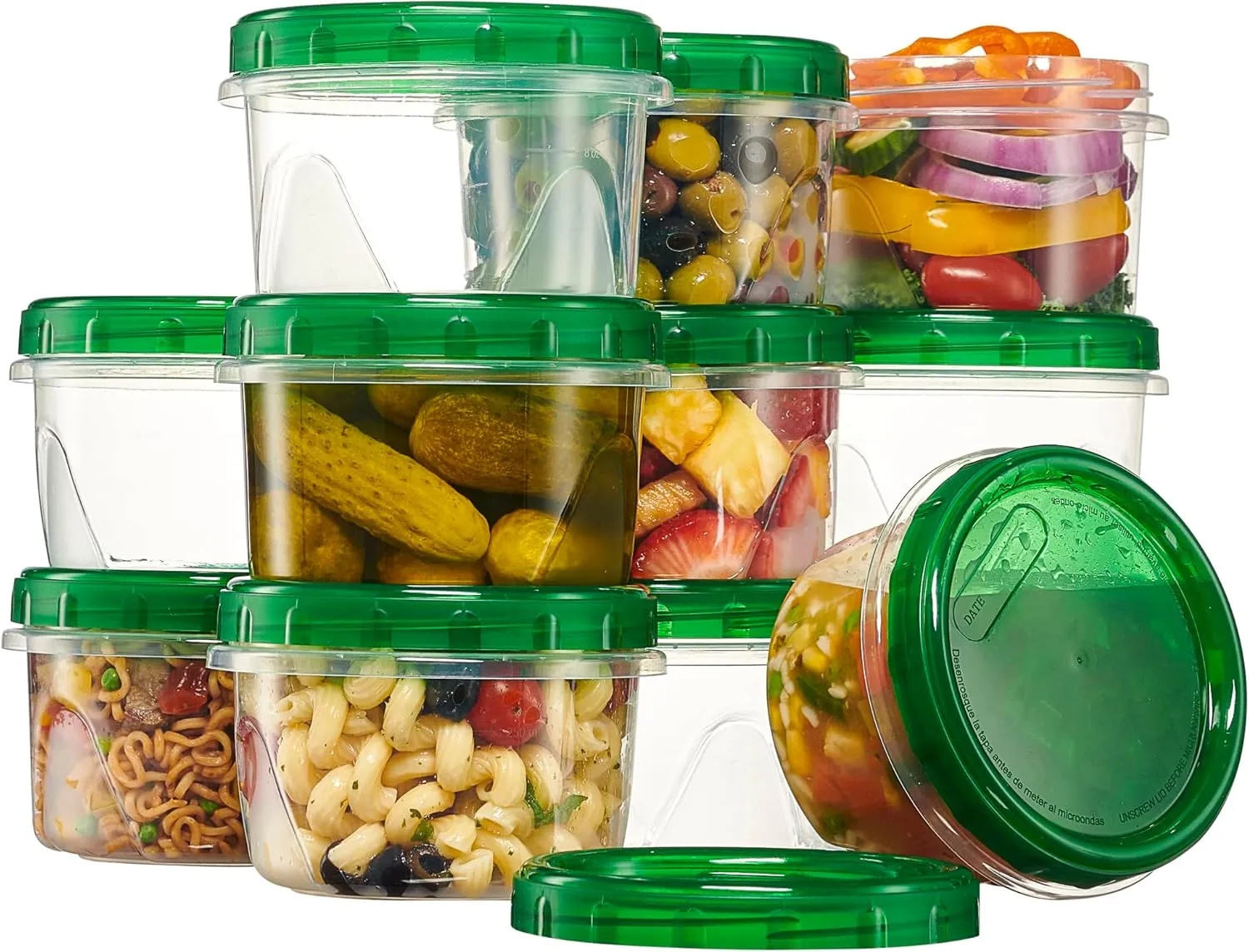 PLASTICPRO 6 Pack Twist Cap Food Storage Containers with Green Screw on Lid- 16 oz Reusable Meal Prep Containers - Freezer and Microwave Safe Green Plastic Food Storage