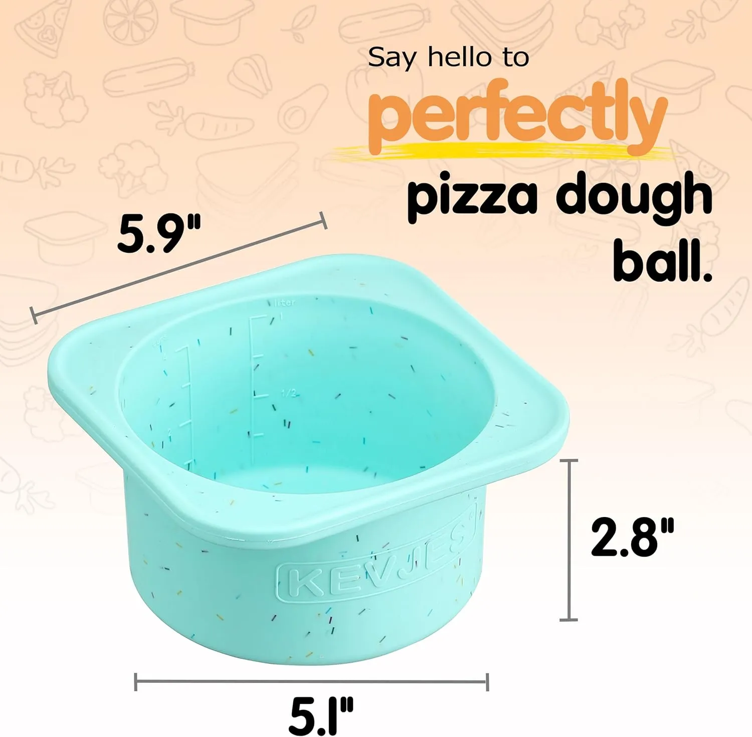 PLUS 1000ml Pizza Dough Proofing Containers for DIY family Artisan Pizza, Food Grade Silicone Stackable Boxes with Lids, Freezer, Fridge, Dishwasher Safe-Sprinkles Pattern-3 Pack (Bondi Mint)