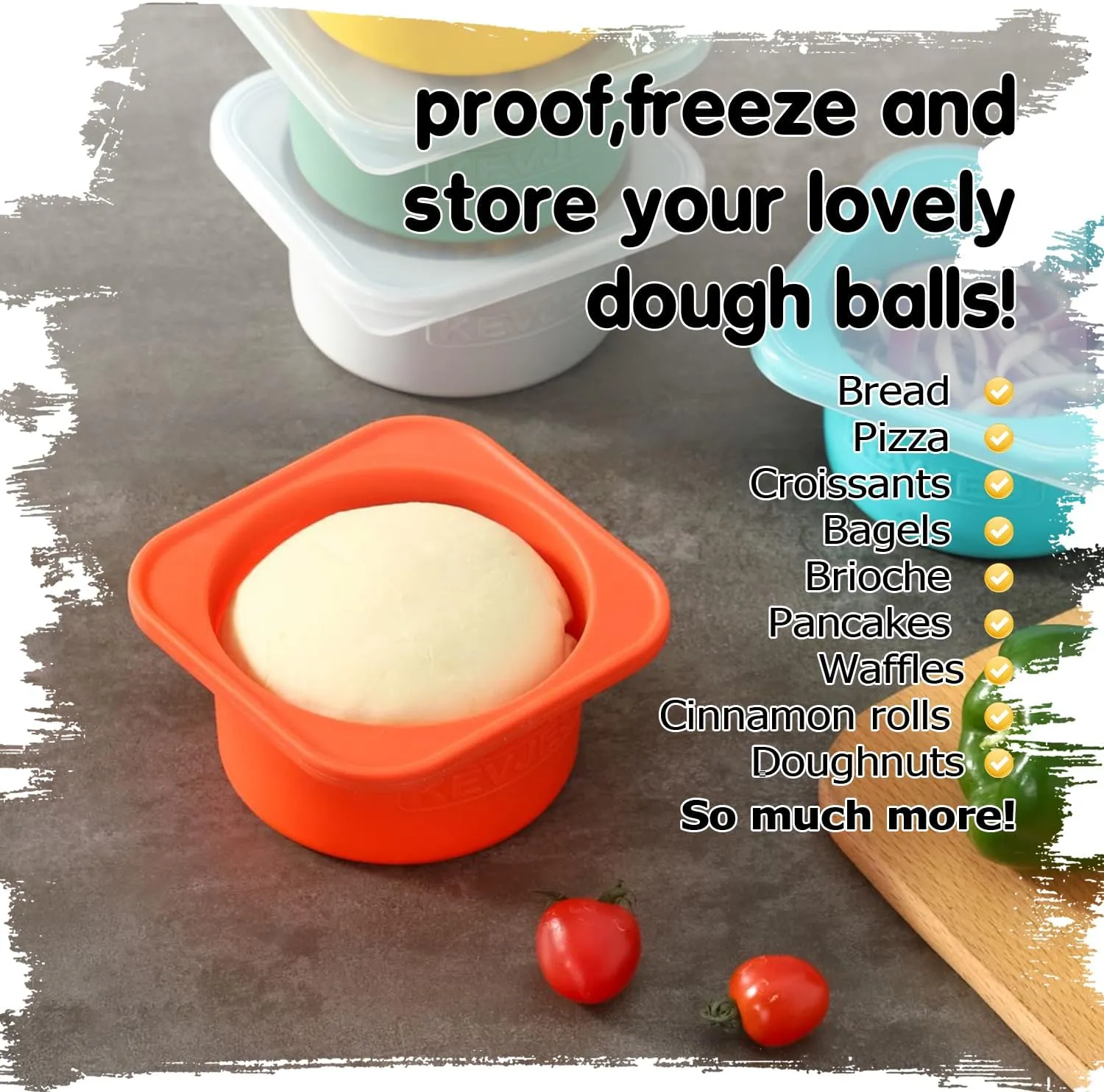 PLUS 1000ml Pizza Dough Proofing Containers for DIY family Artisan Pizza, Food Grade Silicone Stackable Boxes with Lids, Freezer, Fridge, Dishwasher Safe,4sets (Green Space Gray Yellow Red)