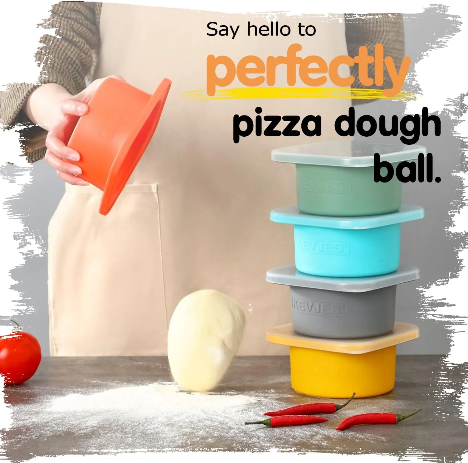 PLUS 1000ml Pizza Dough Proofing Containers for DIY family Artisan Pizza, Food Grade Silicone Stackable Boxes with Lids, Freezer, Fridge, Dishwasher Safe,4sets (Green Space Gray Yellow Red)