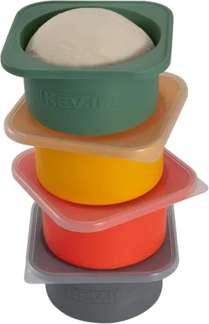 PLUS 1000ml Pizza Dough Proofing Containers for DIY family Artisan Pizza, Food Grade Silicone Stackable Boxes with Lids, Freezer, Fridge, Dishwasher Safe,4sets (Green Space Gray Yellow Red)