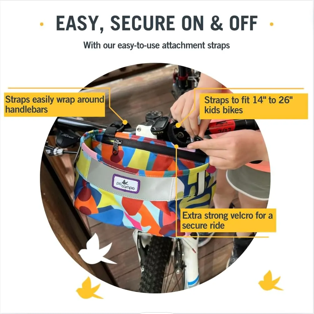 Po Campo Kids Bicycle Basket – Whoosh Bike Basket – Front Frame Handlebar Bag – Waterproof Fabric Bike Basket for Boys, Girls, Toddlers Bike or Scooter