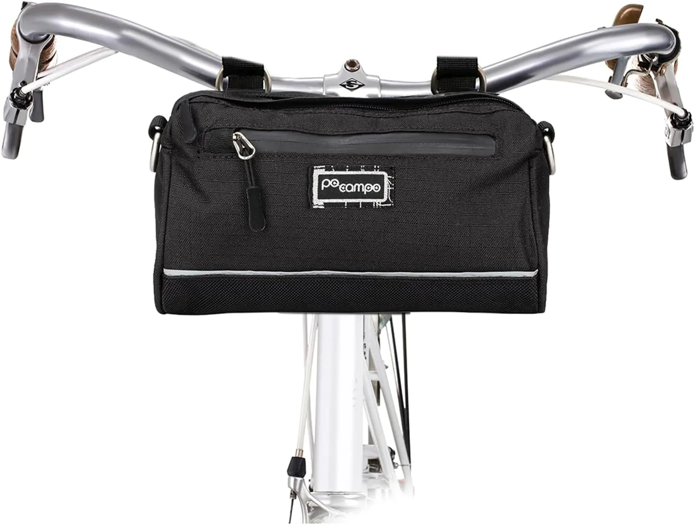 Po Campo Kinga Handlebar Bag 2 - Durable, Waterproof Bicycle Storage Baskets for Front Mount - Compact Bike Bags that Convert to Crossbody (Black Ripstop)