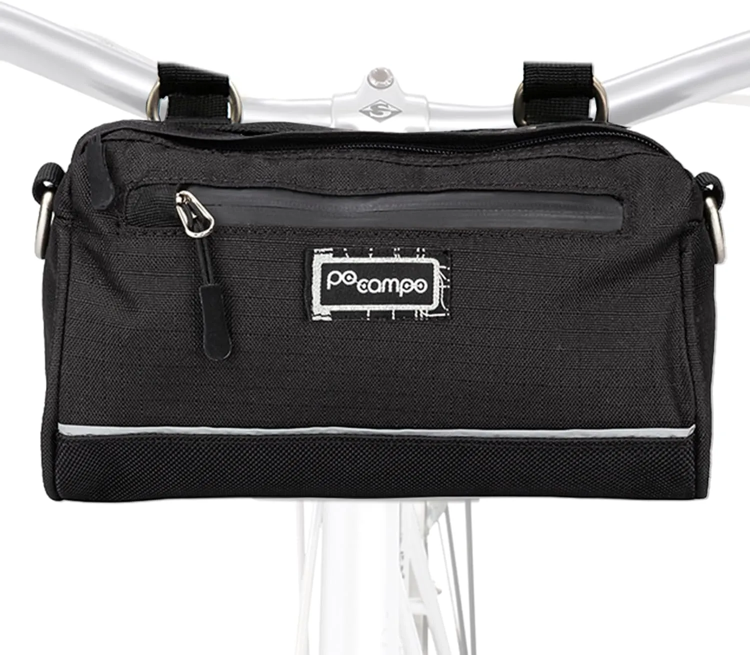 Po Campo Kinga Handlebar Bag 2 - Durable, Waterproof Bicycle Storage Baskets for Front Mount - Compact Bike Bags that Convert to Crossbody (Black Ripstop)