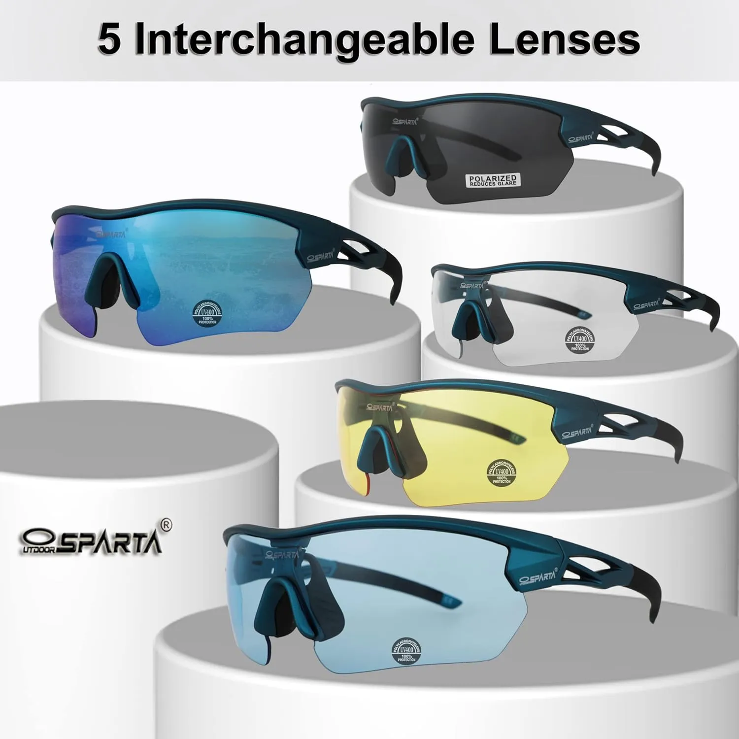 Polarized Sports Sunglasses Cycling Glasses With 5 Interchangeable Lenses Driving Shades For Men & Women