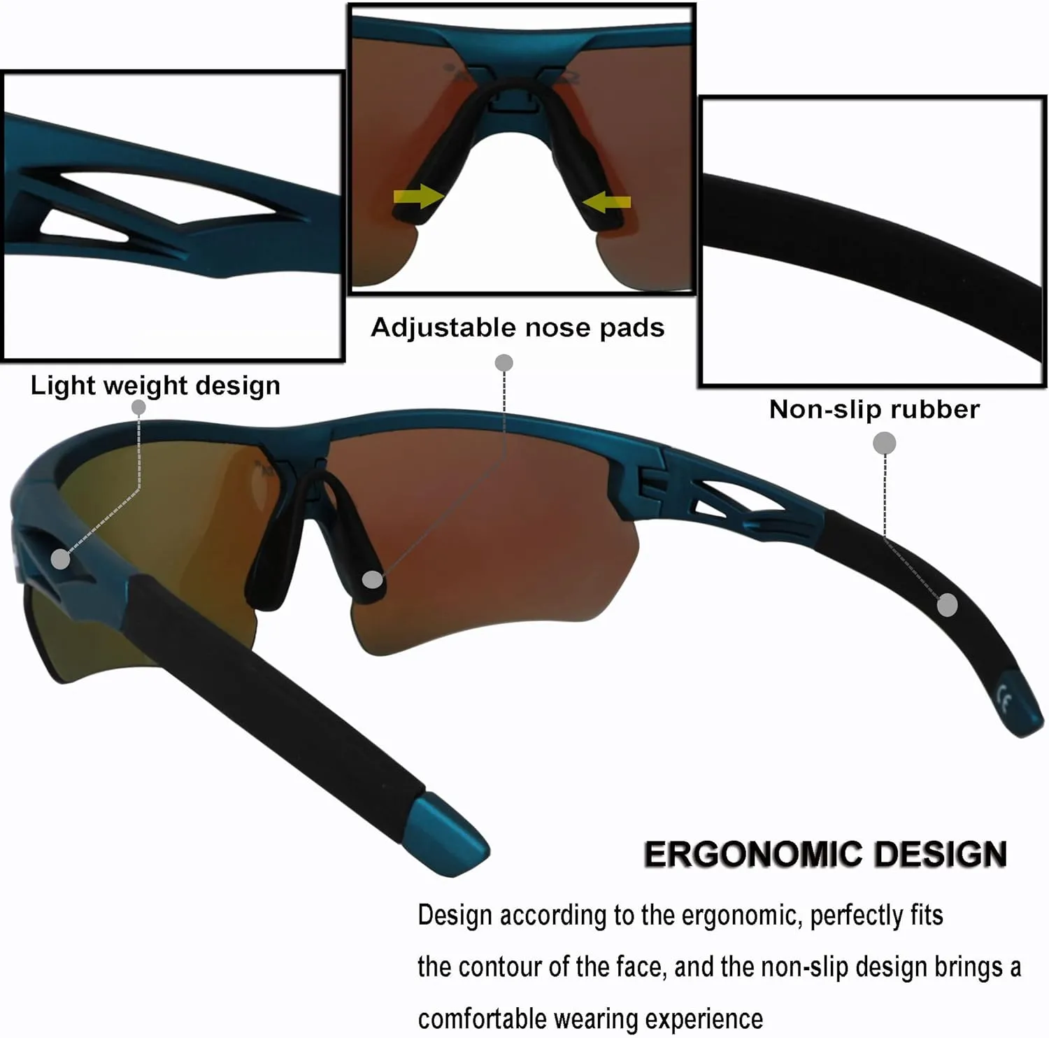 Polarized Sports Sunglasses Cycling Glasses With 5 Interchangeable Lenses Driving Shades For Men & Women