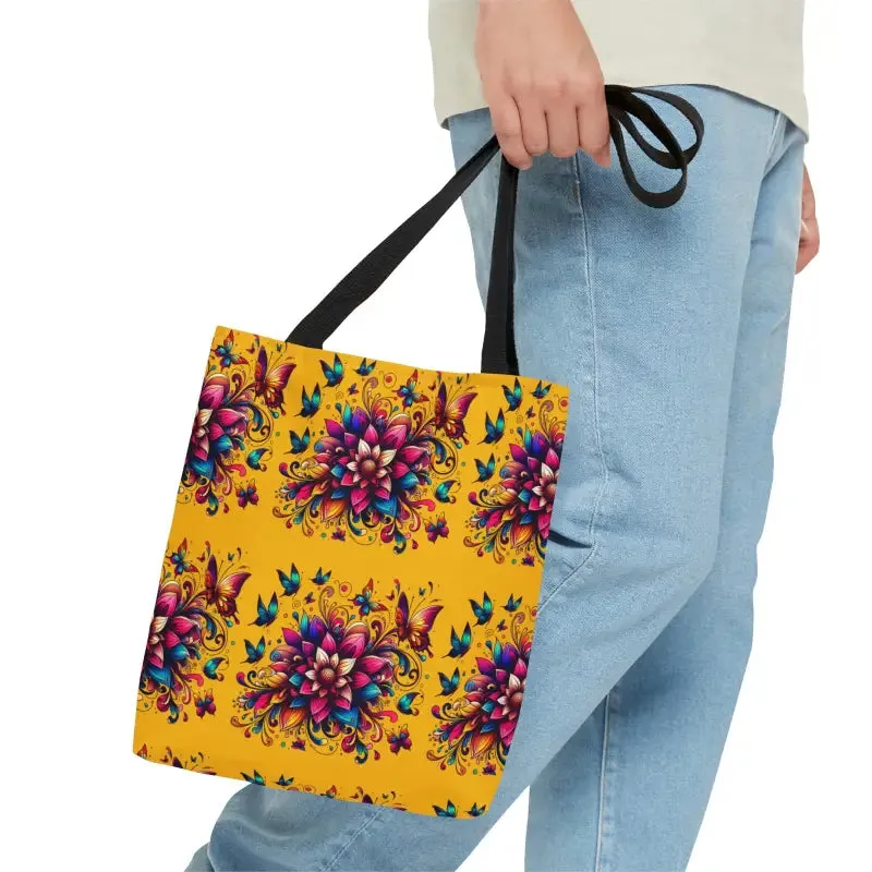 Polyester Tote Bag with Large Vibrant Flowers