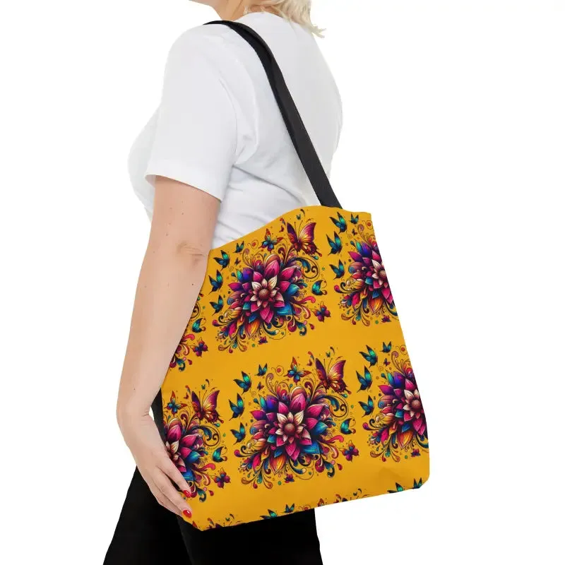 Polyester Tote Bag with Large Vibrant Flowers