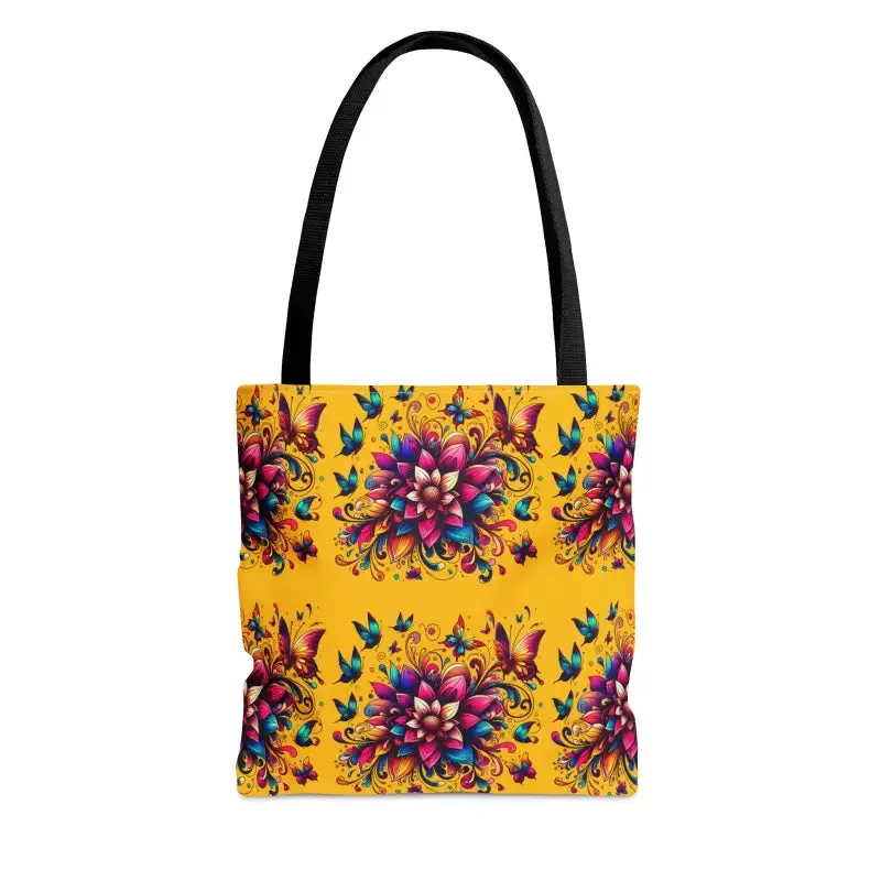 Polyester Tote Bag with Large Vibrant Flowers