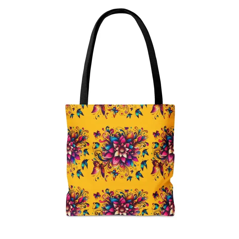 Polyester Tote Bag with Large Vibrant Flowers