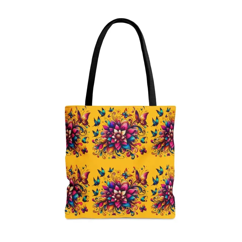 Polyester Tote Bag with Large Vibrant Flowers