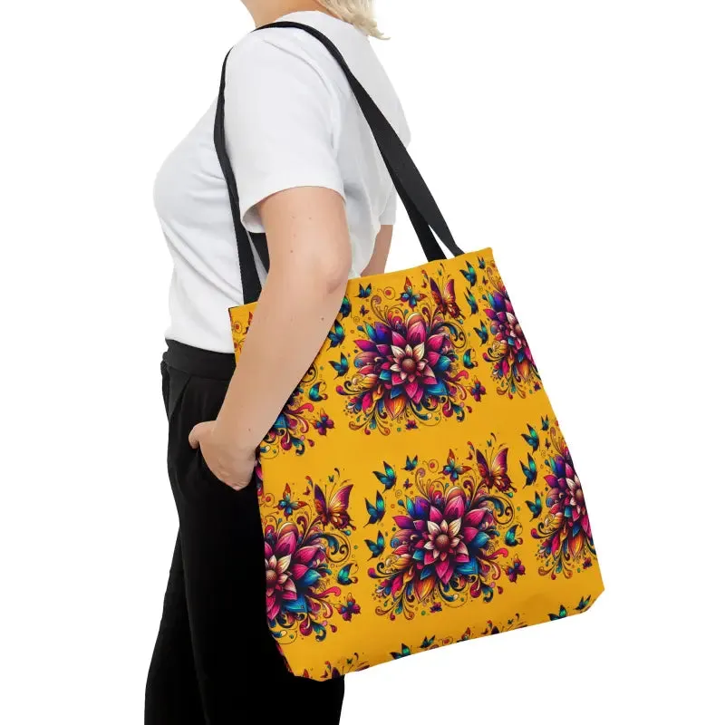 Polyester Tote Bag with Large Vibrant Flowers
