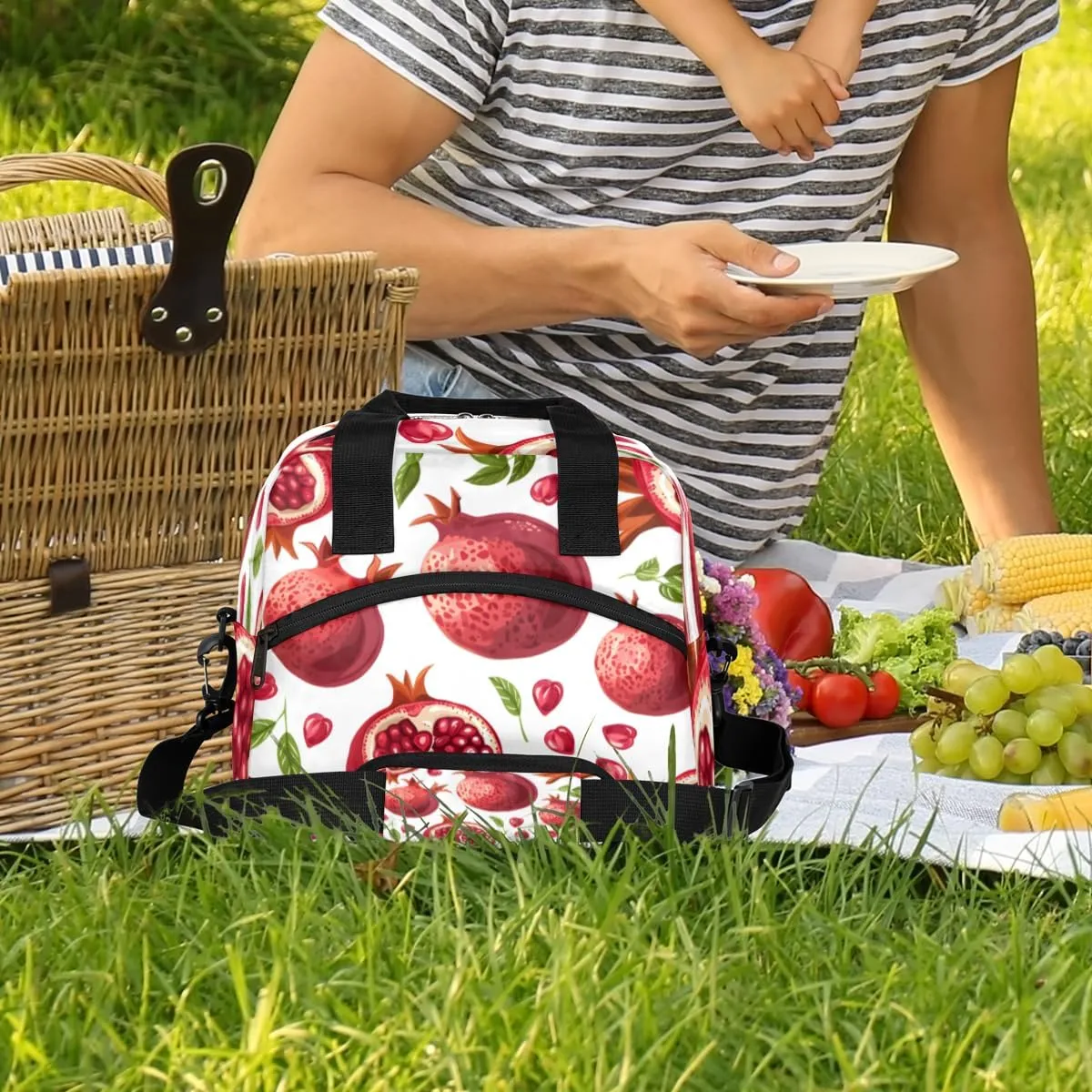 Pomegranate Lunch Bag Large Capacity Insulated Lunch Box with Adjustable Shoulder Strap Leakproof Reusable Lunch Tote Bag for Men Women Work Office Picnic Gift