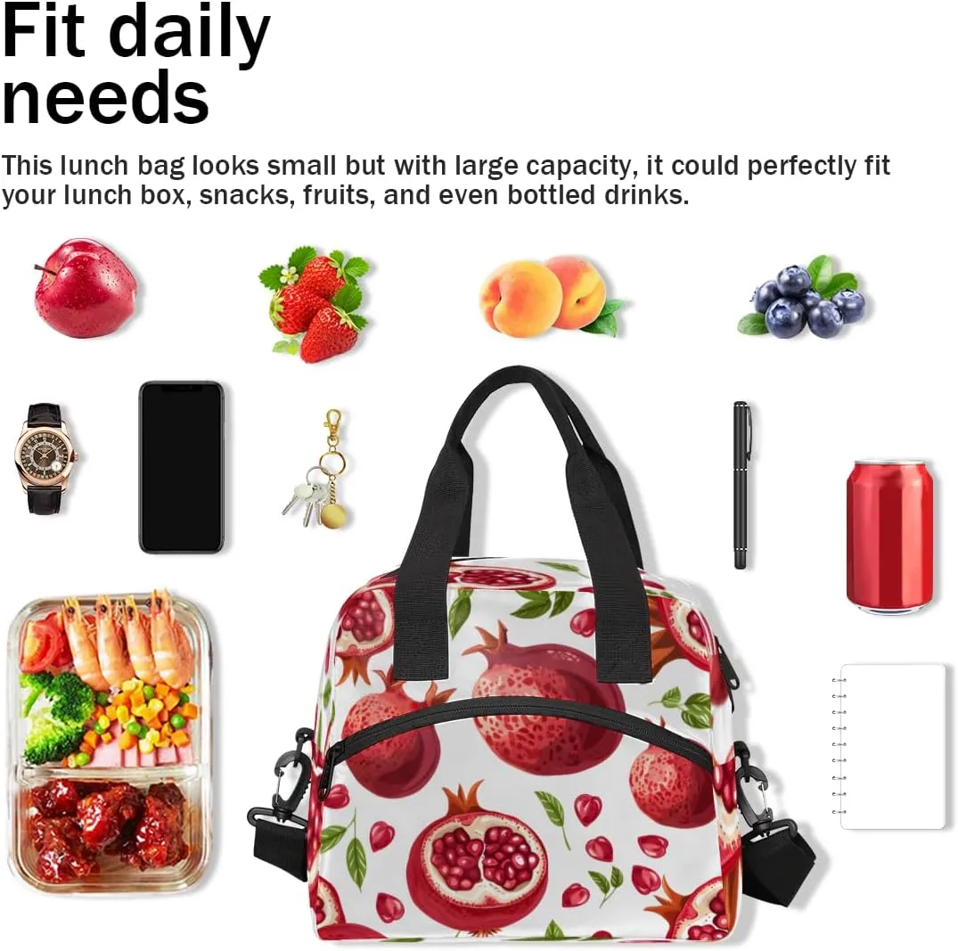 Pomegranate Lunch Bag Large Capacity Insulated Lunch Box with Adjustable Shoulder Strap Leakproof Reusable Lunch Tote Bag for Men Women Work Office Picnic Gift