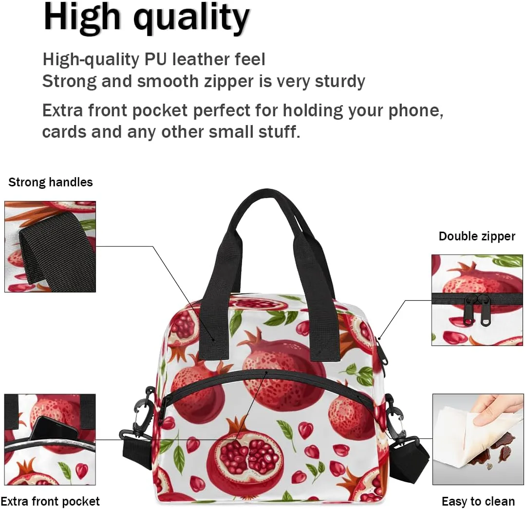 Pomegranate Lunch Bag Large Capacity Insulated Lunch Box with Adjustable Shoulder Strap Leakproof Reusable Lunch Tote Bag for Men Women Work Office Picnic Gift